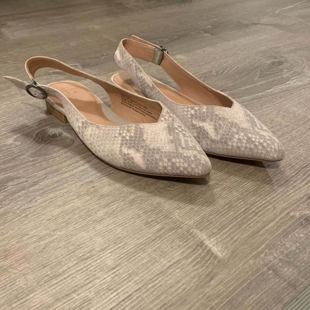 Gray Calson Suede Snake Print Slingback Flats